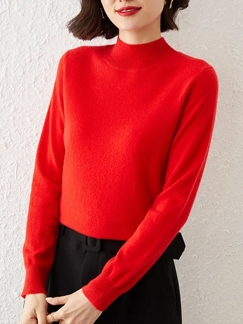 Damen Garn/Wollgarn Unifarben Langarm Bequem Lässig Pullover