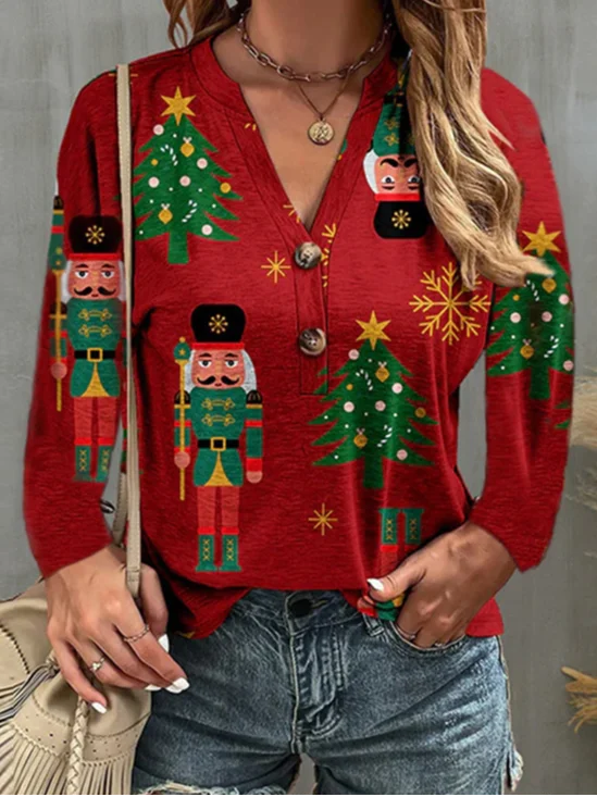 Lässig Weihnachten Rundhals Langarm T-Shirt