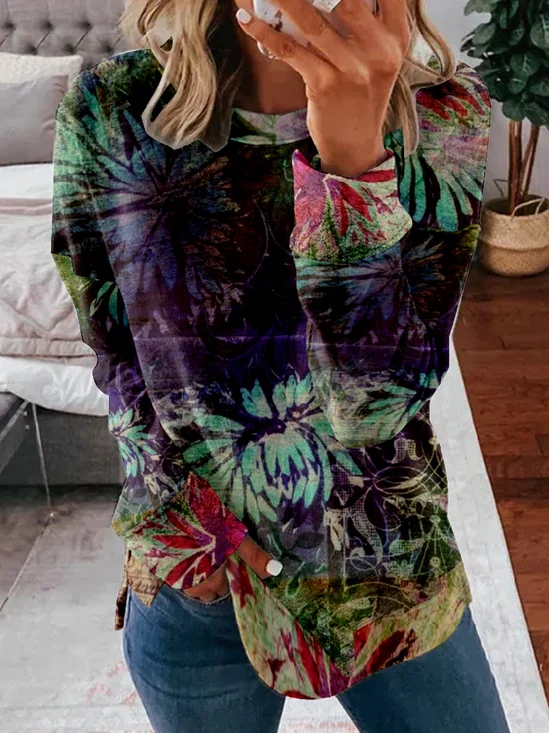 Lässig Rundhals Ethnisch Sweatshirt Reißverschluss