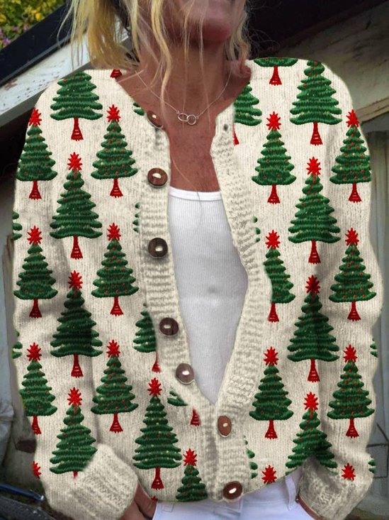 Damen Gestrickt Geblümt Langarm Bequem Lässig Strickjacke