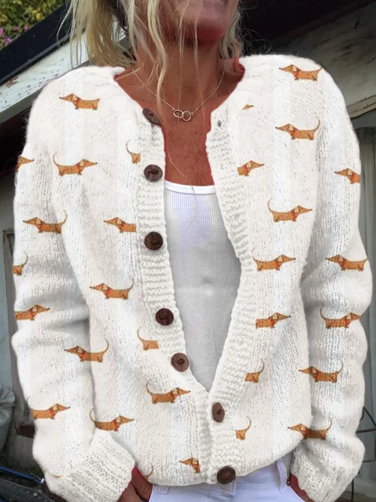Damen Gestrickt Geblümt Langarm Bequem Lässig Strickjacke