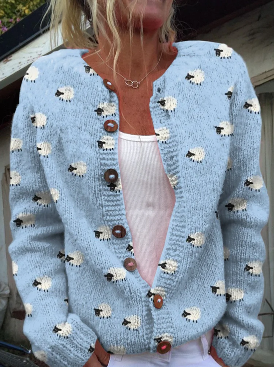 Damen Gestrickt Farbblock Langarm Bequem Lässig Strickjacke