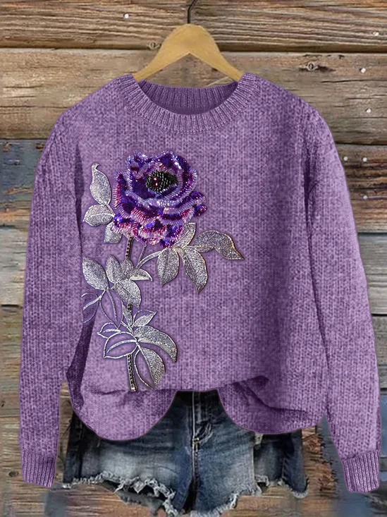 Damen Gestrickt Ahornblatt Langarm Bequem Lässig Pullover
