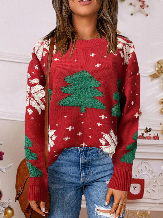 Damen Garn/Wollgarn Weihnachtsbaum Langarm Bequem Lässig Pullover