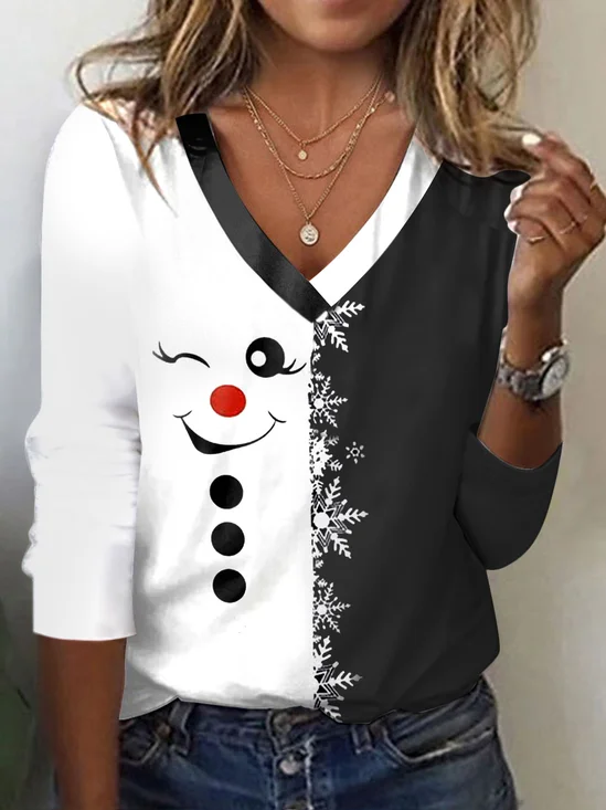 Lässig Weihnachten V-Ausschnitt Langarm T-Shirt