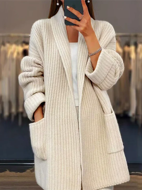 Damen Wolle/Stricken Unifarben Langarm Bequem Lässig Strickjacke