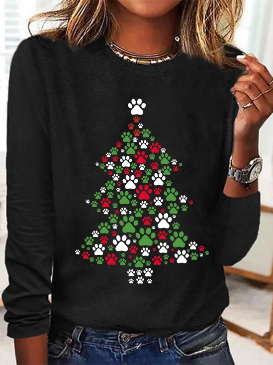 Lässig Weihnachten Rundhals Langarm T-Shirt