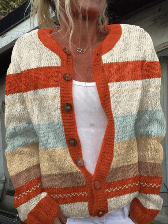 Damen Gestrickt Geblümt Langarm Bequem Retro Strickjacke