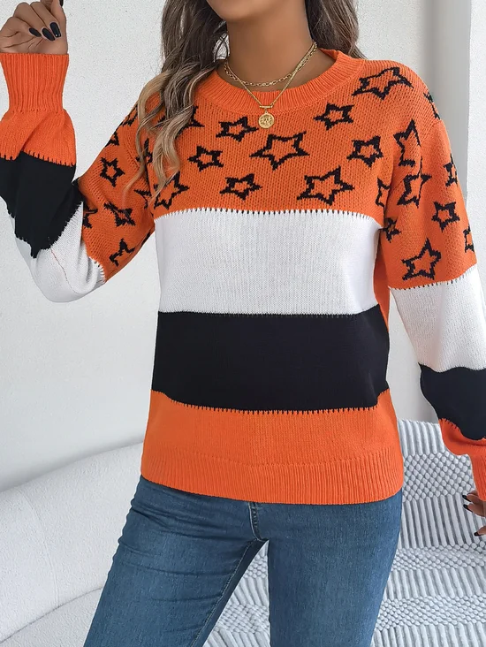 Damen Garn/Wollgarn Gestreift Langarm Bequem Lässig Pullover
