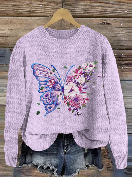 Damen Gestrickt Ahornblatt Langarm Bequem Lässig Pullover