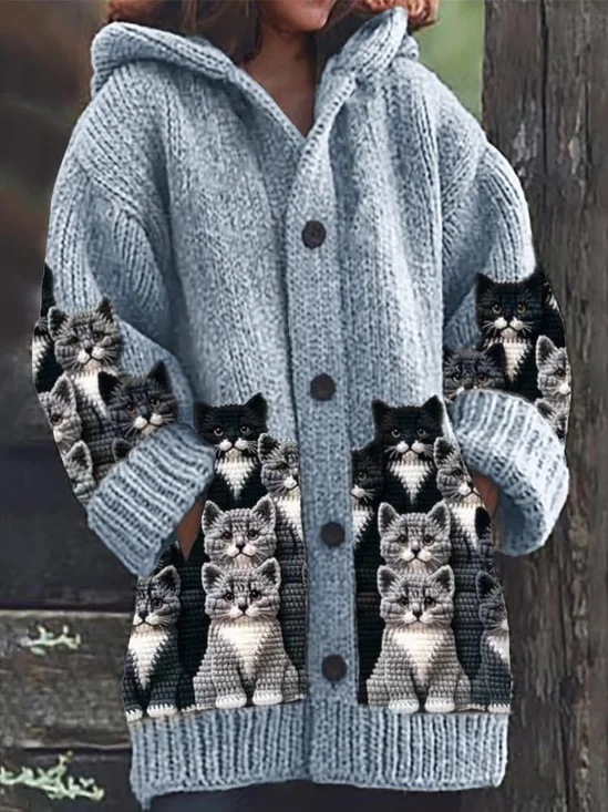 Damen Wolle/Stricken Katze Langarm Bequem Lässig Strickjacke