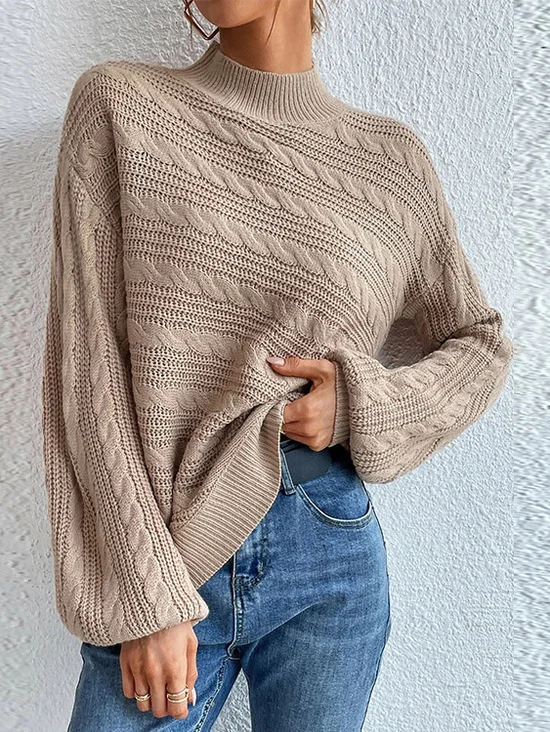 Damen Wolle/Stricken Unifarben Langarm Bequem Lässig Pullover