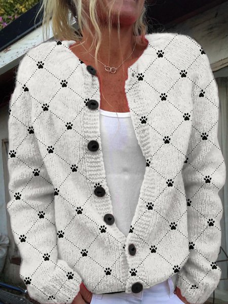Damen Wolle/Stricken Geometrisch Langarm Bequem Lässig Strickjacke