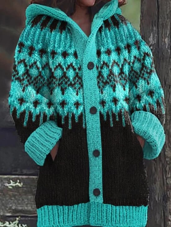 Damen Wolle/Stricken Ethnisch Langarm Bequem Lässig Strickjacke