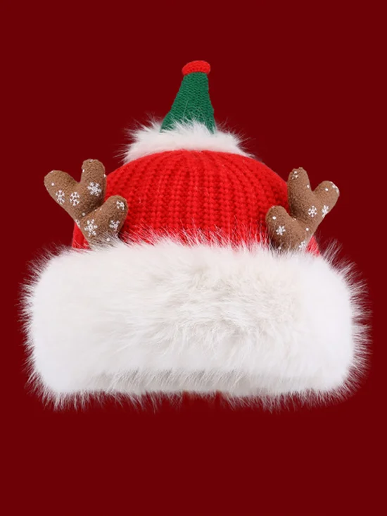 Süß Weihnachten Geweih Rot Plüsch Hut Damen Winter Warm Verdickt Ohr Schutz Mütze