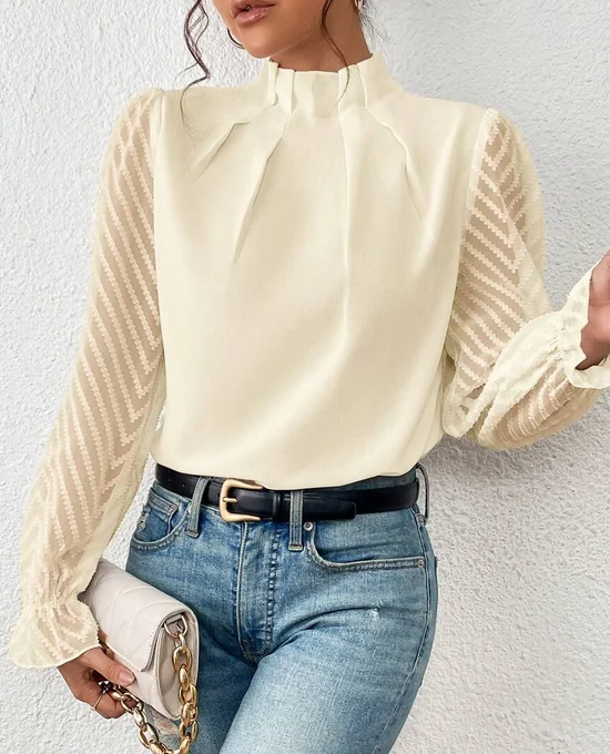 Lässig Unifarben Mock Neck Langarm T-Shirt