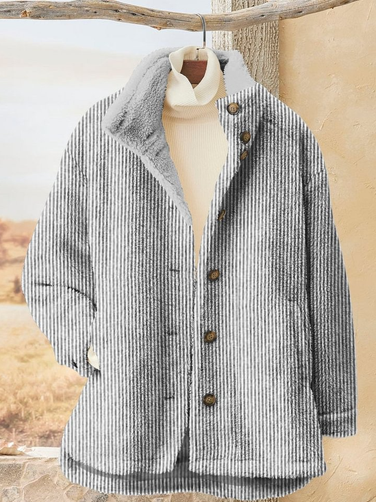 Damen Gestreift verdicken Weit Jacke