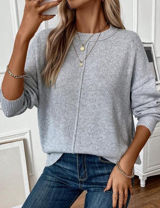 Damen Unifarben Langarm Bequem Lässig Pullover