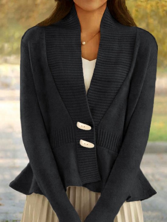 Damen Wolle/Stricken Unifarben Langarm Bequem Lässig Strickjacke