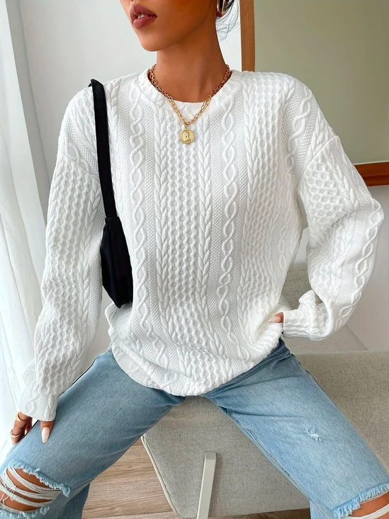 Lässig Rundhals Unifarben Sweatshirt
