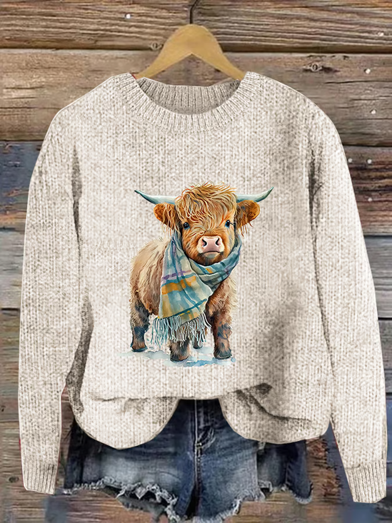 Damen Gestrickt 3d Drucken Langarm Bequem Lässig Pullover