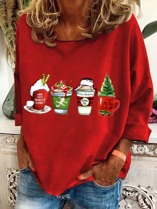 Lässig Rundhals Weihnachten Sweatshirt