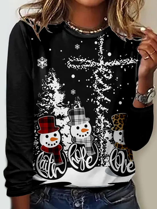 Lässig Weihnachten Rundhals Langarm T-Shirt