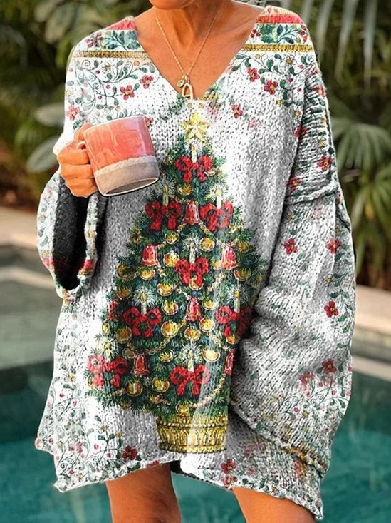 Lässig V-Ausschnitt Geblümt Sweatshirt Reißverschluss