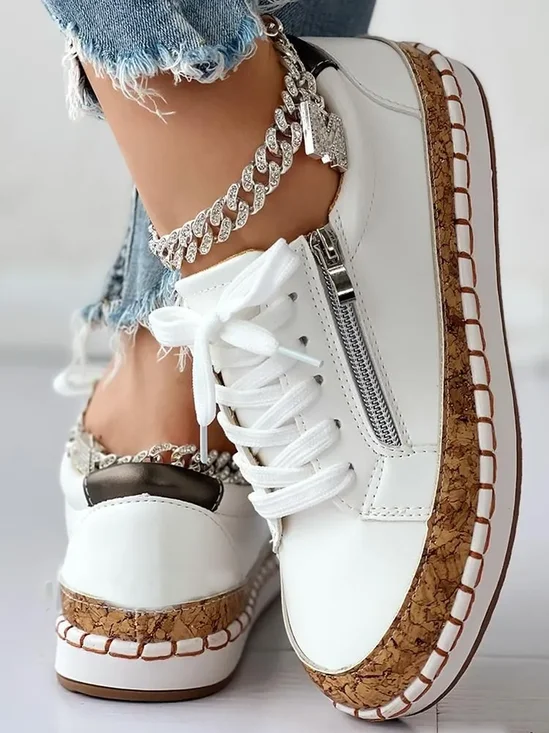 Lässig Unifarben Reißverschluss Flach Flache Schuhe