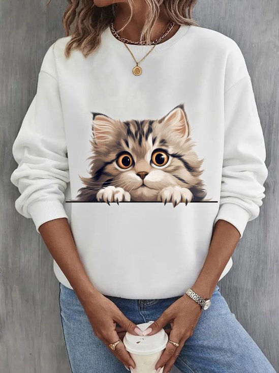 Lässig Rundhals Katze Sweatshirt