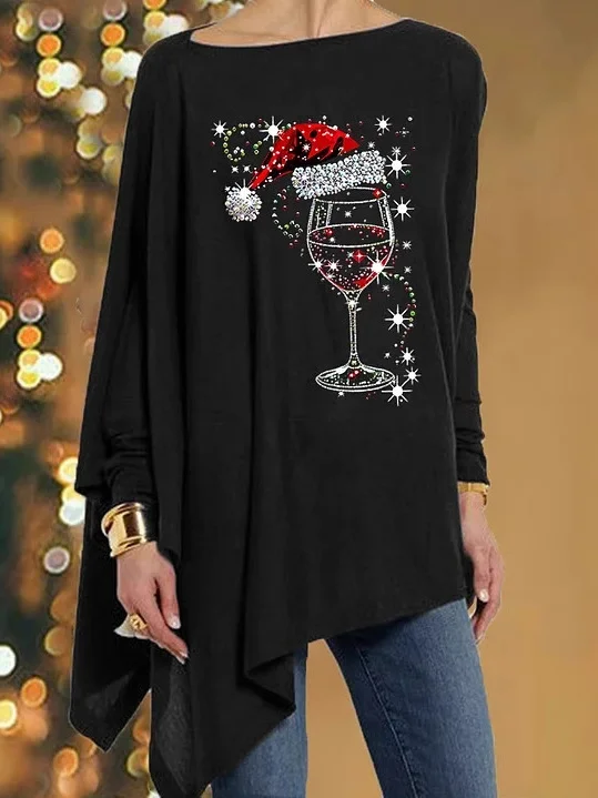 Rundhals Langarm Weihnachten Regelmäßig Mikroelastizität Weit Bluse für Damen