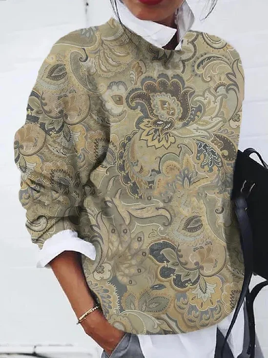 Lässig Rundhals Geblümt Sweatshirt Reißverschluss