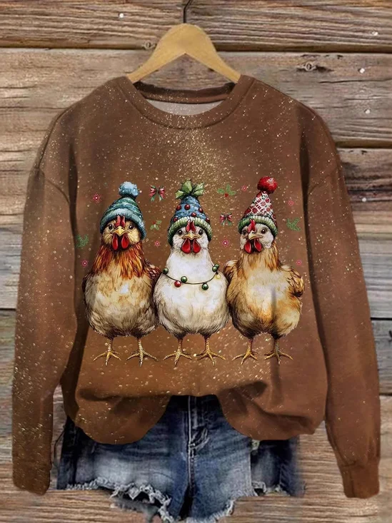 Lässig Rundhals Tier Sweatshirt