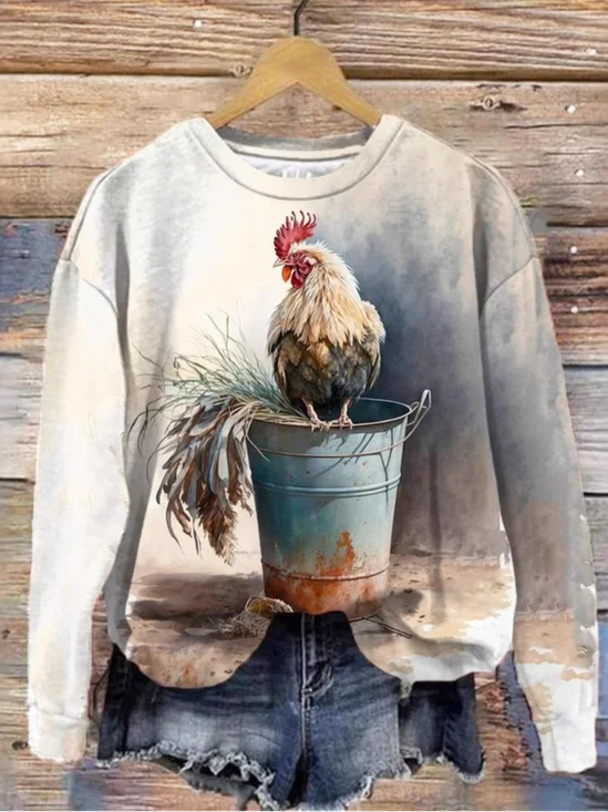 Lässig Rundhals Tier Sweatshirt