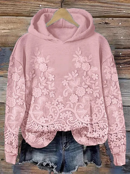 Lässig Kapuze Geblümt Sweatshirt