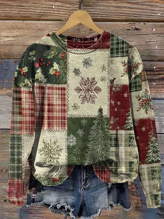 Lässig Rundhals Weihnachten Sweatshirt