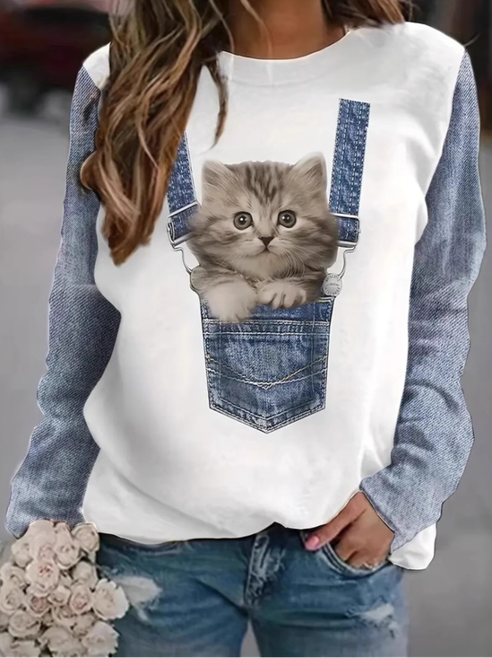 Lässig Rundhals Geblümt Sweatshirt