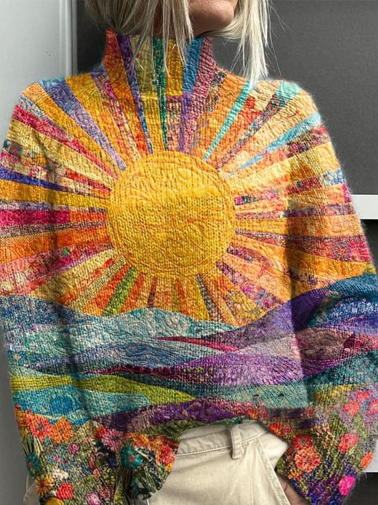 Lässig Rollkragen Abstrakt Sweatshirt