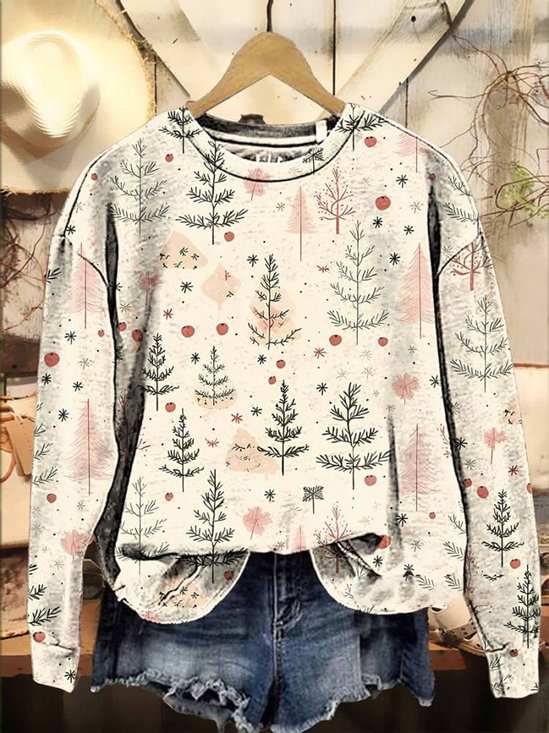 Lässig Rundhals Geblümt Sweatshirt