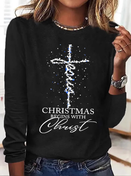 Lässig Weihnachten Rundhals Langarm T-Shirt