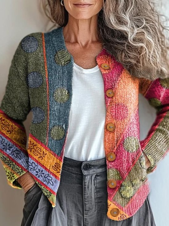 Damen Garn/Wollgarn Geometrisch Langarm Bequem Böhmisch Strickjacke
