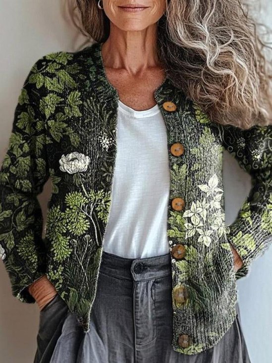 Damen Gestrickt Ethnisch Langarm Bequem Retro Strickjacke