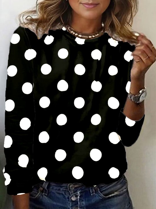 Lässig Polka Dots Rundhals Langarm T-Shirt