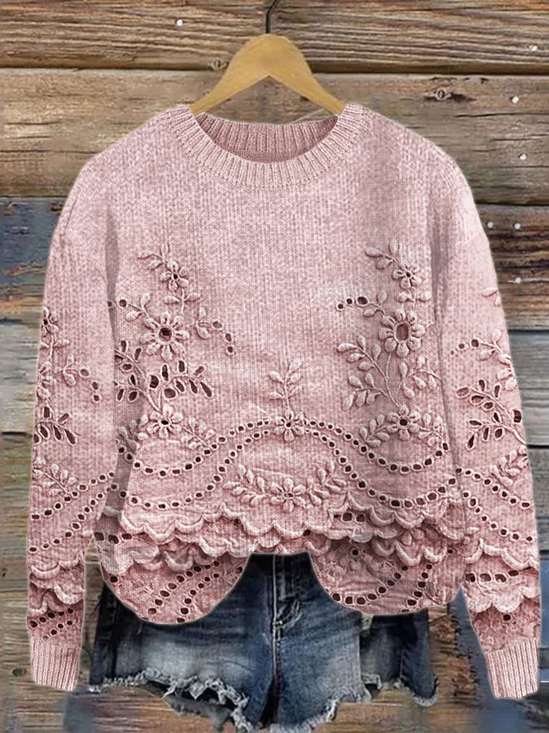 Lässig Rundhals Geblümt Sweatshirt
