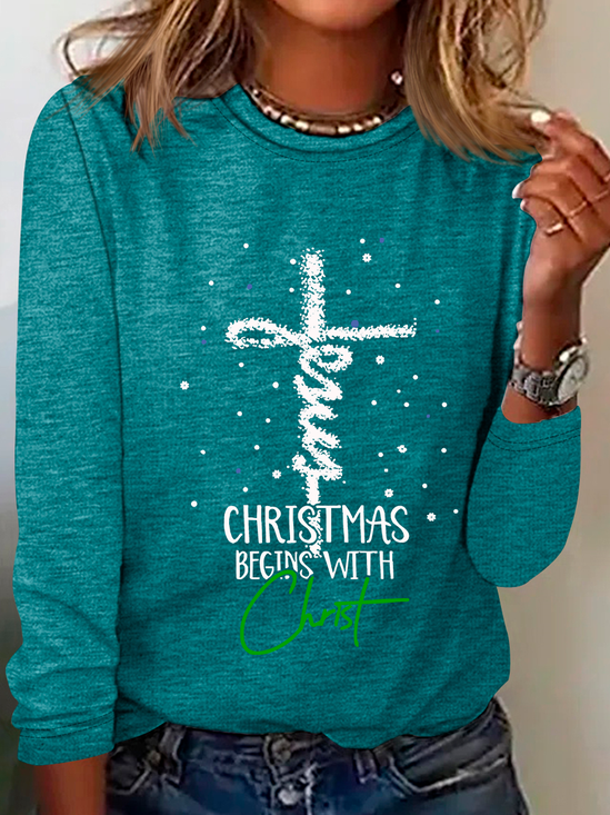 Rundhals Langarm Weihnachten Regelmäßig Mittlere Elastizität Weit Bluse für Damen