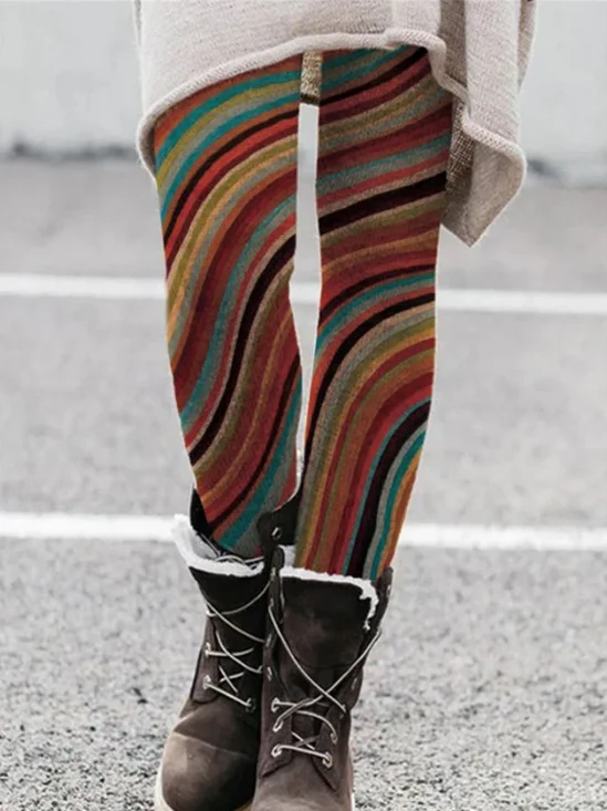 Lässig Gestreift Lang Leggings