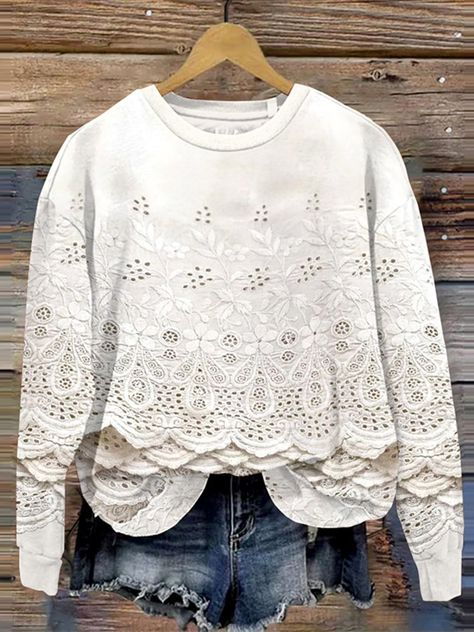 Lässig Rundhals Geblümt Sweatshirt