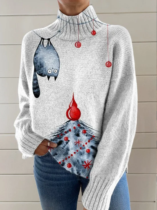 Lässig Rollkragen Katze Sweatshirt