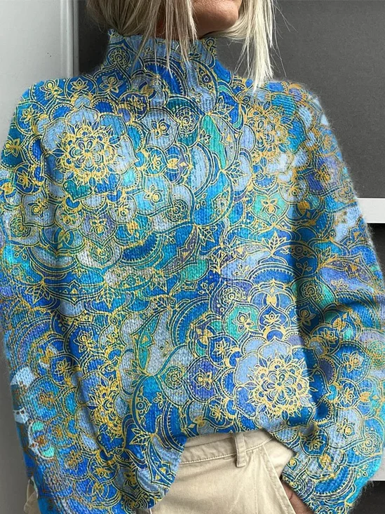 Lässig Rollkragen Ethnisch Sweatshirt