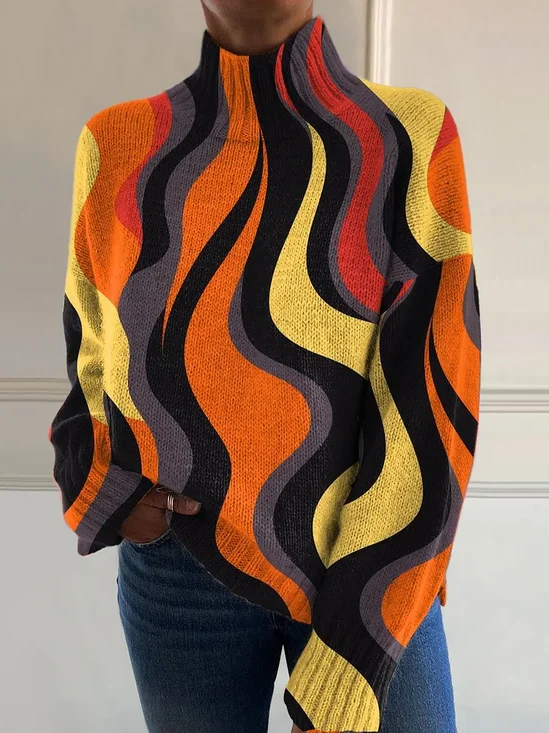 Lässig Rollkragen Geometrisch Sweatshirt